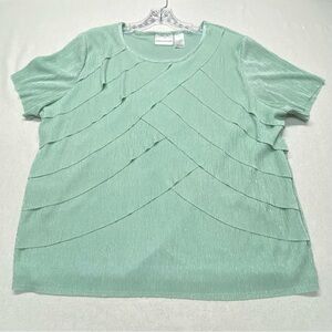 Alfred Dunner Sea Glass Teal XL Pullover Top Tiered Pleated Short Sleeve Layered